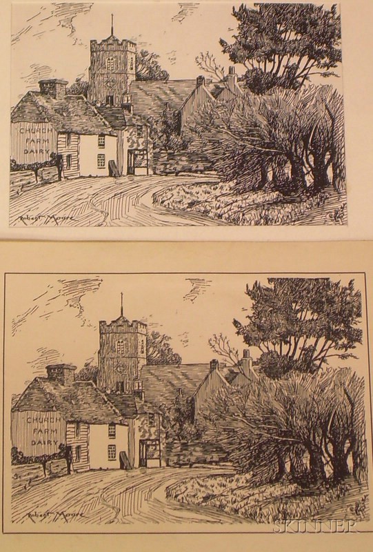 Appraisal: Two Unframed Prints on Paper of a Landscape with a