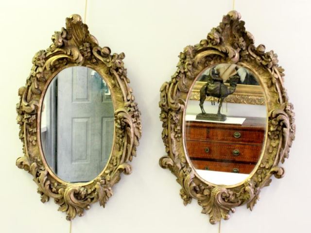 Appraisal: Pair of Antique Gilded Rococo Style Mirrors Labled L Grieve