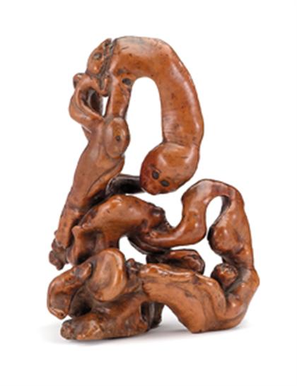 Appraisal: Fine Chinese root wood animal grouping th century The light