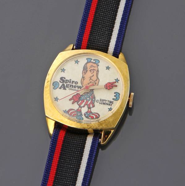 Appraisal: A gilt metal Spiro Agnew wristwatch with red white and