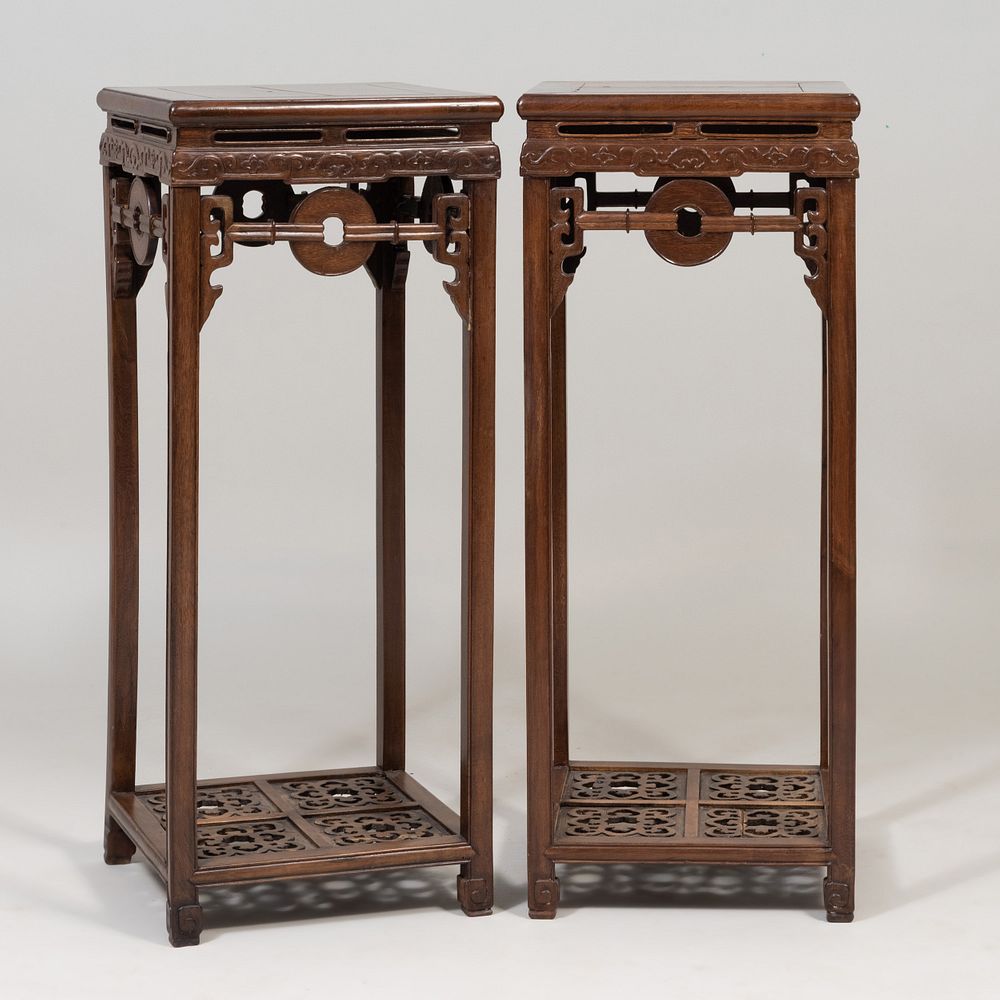 Appraisal: Pair of Chinese Carved Hardwood Pedestals x x in Condition