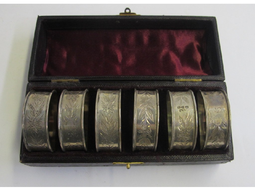 Appraisal: Cased set of six numbered silver napkin rings Chester