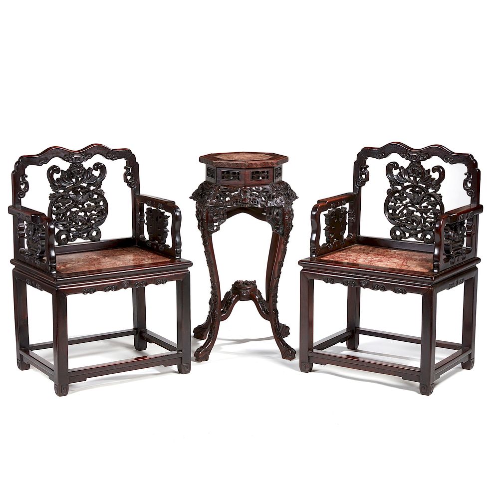 Appraisal: Pair of Chinese Armchairs and Table A pair of Chinese