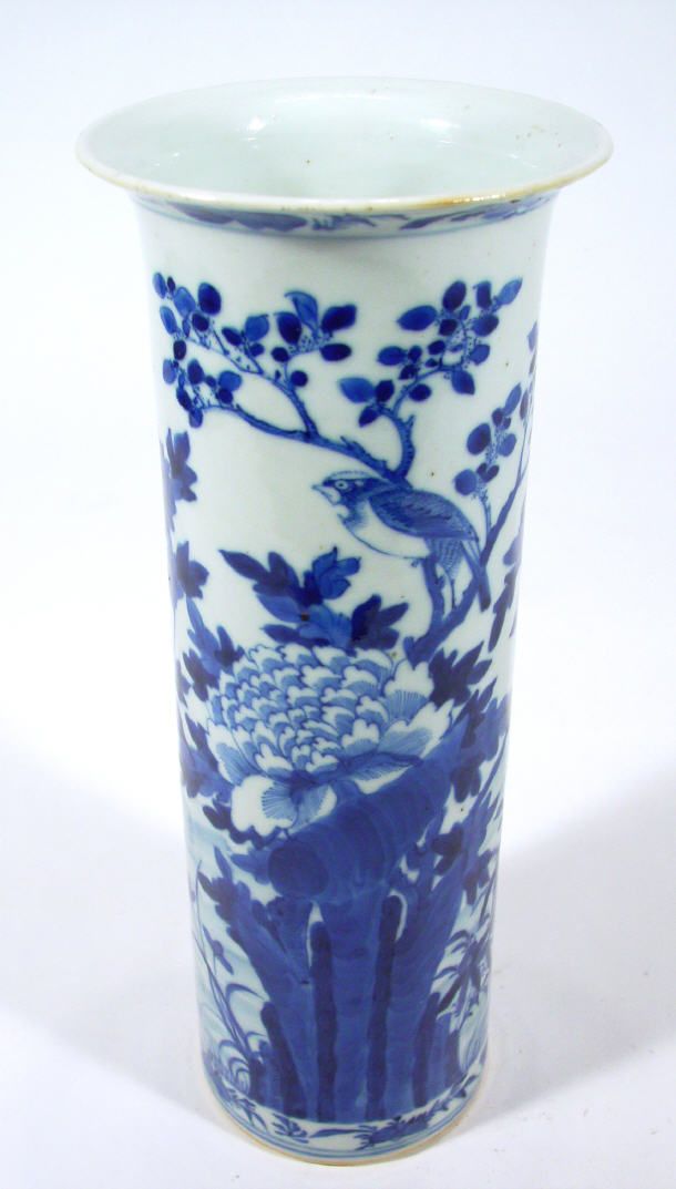 Appraisal: Cylindrical th Century Chinese porcelain vase hand painted with blue