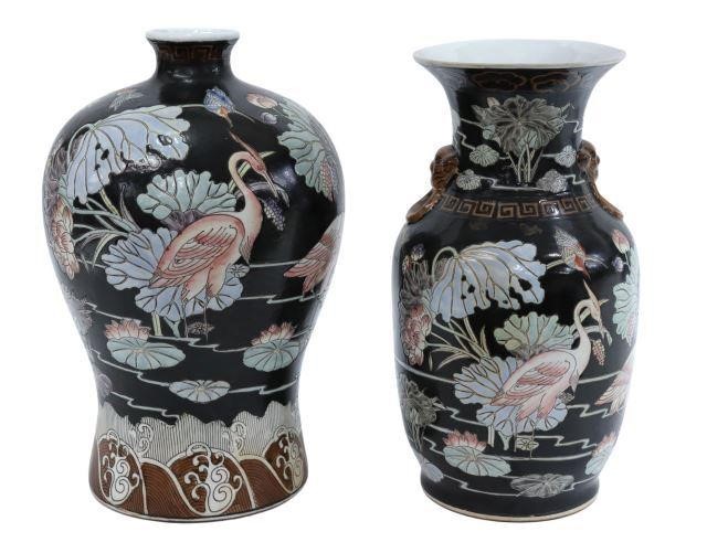 Appraisal: lot of Chinese famille noir enameled porcelain vases decorated with