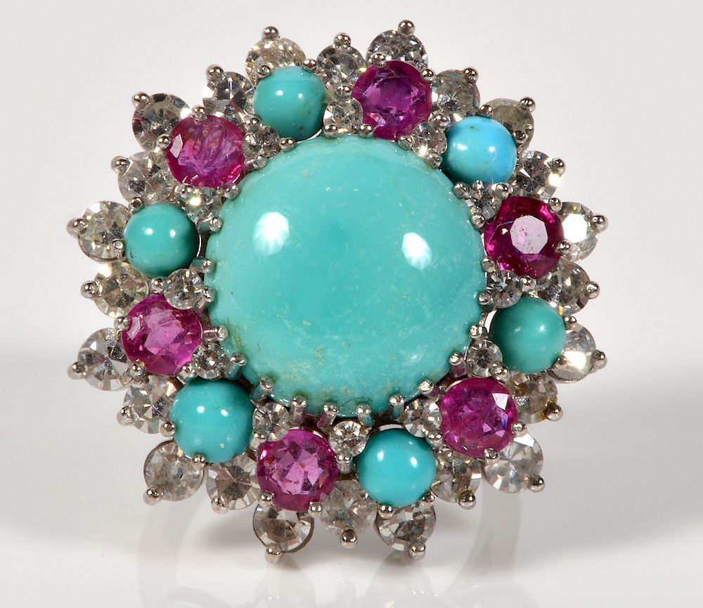 Appraisal: Persian Turquoise Ruby Diamond kt WG Ring Persian turquoise ruby