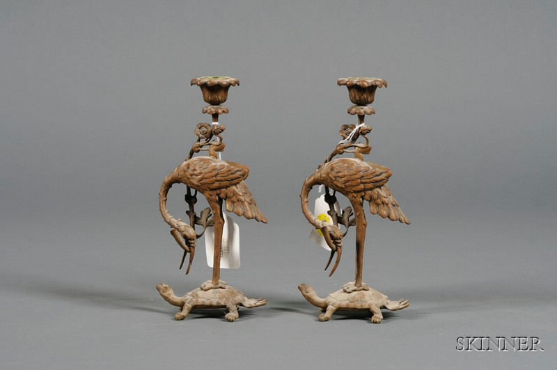 Appraisal: Pair of Louis XV Style Brass Candlesticks early th century