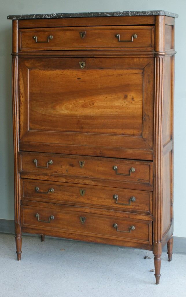 Appraisal: Walnut Italian abbatant du jour newer marble top some insect