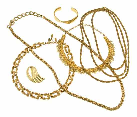 Appraisal: A Group of Four Goldtone Necklaces together with a scarf