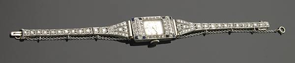 Appraisal: An Art Deco diamond and platinum bracelet wristwatch case and