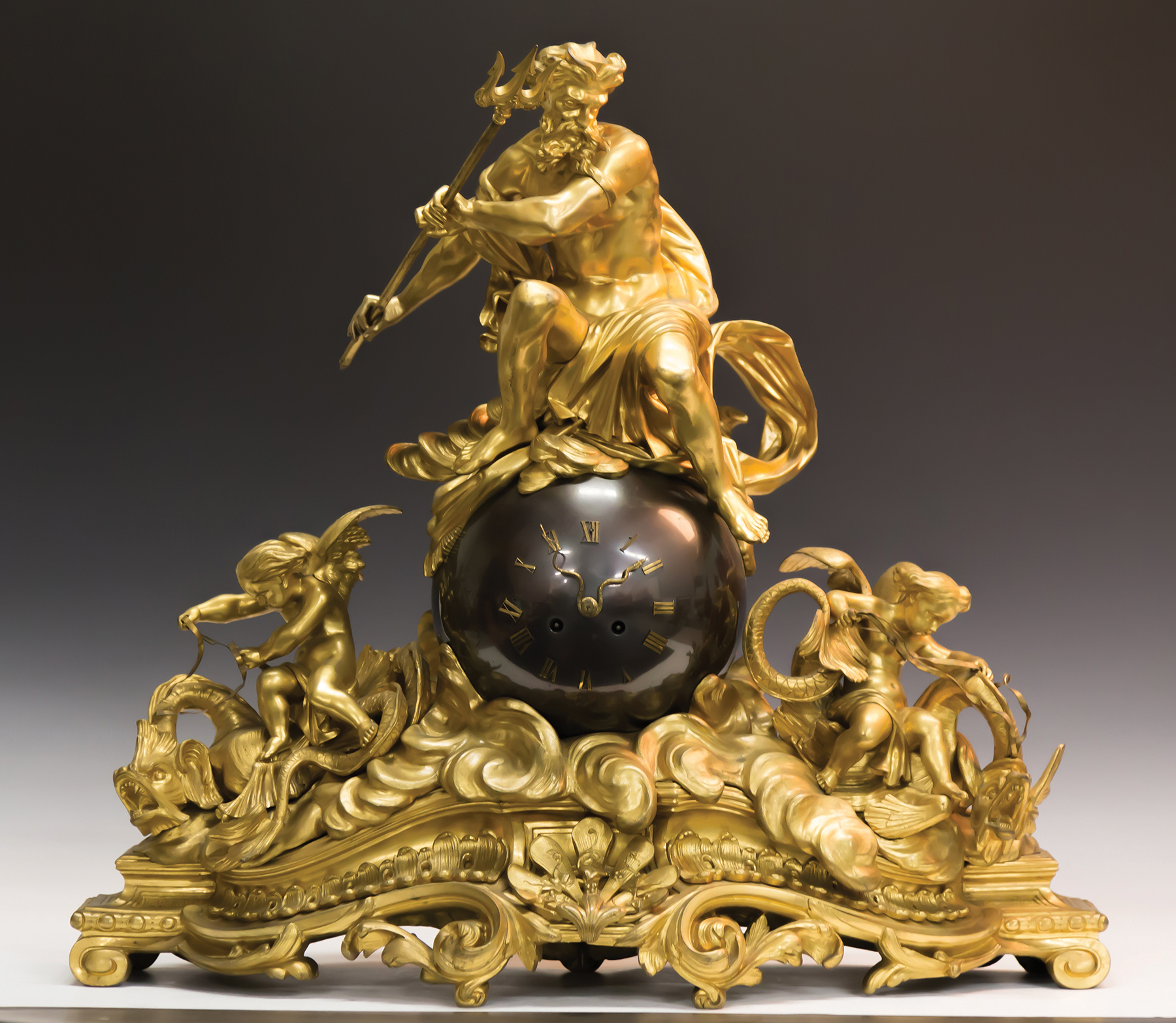 Appraisal: French Gilt and Patinaed Bronze Clock Depicting Neptune day time