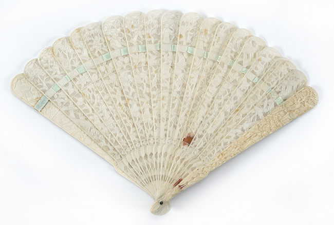 Appraisal: IVORY BRIS FAN Chinese Late th CenturyExtensive pierced design of