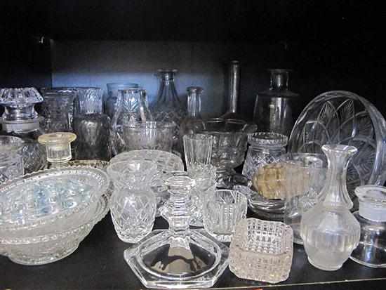 Appraisal: ONE SHELF OF ASSORTED GLASS AND CRYSTAL INCL VASES DECANTERS