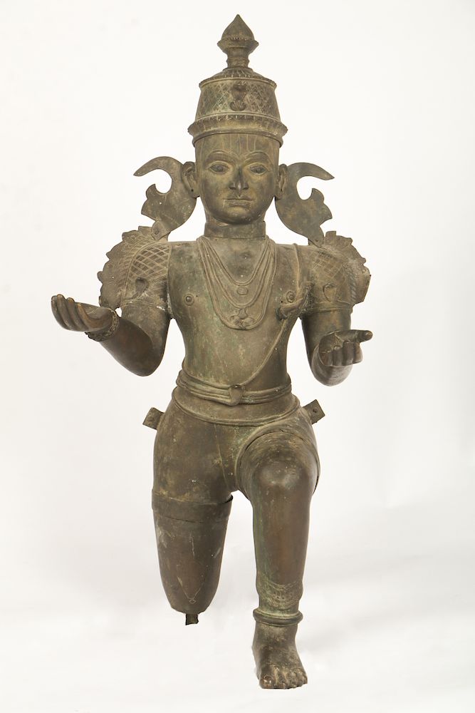 Appraisal: Large Antique Bronze Buddhist Figure on One Knee Large Bronze