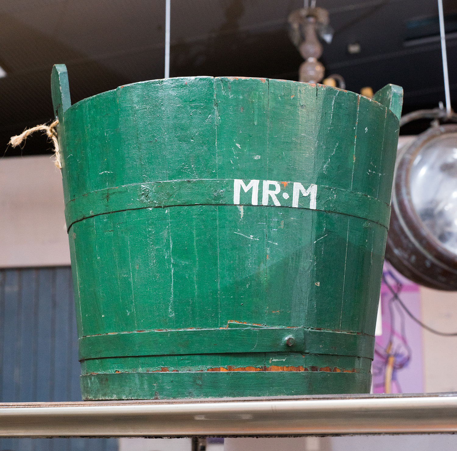 Appraisal: A 'MR M' CHINESE RICE BUCKET Green painted wood with