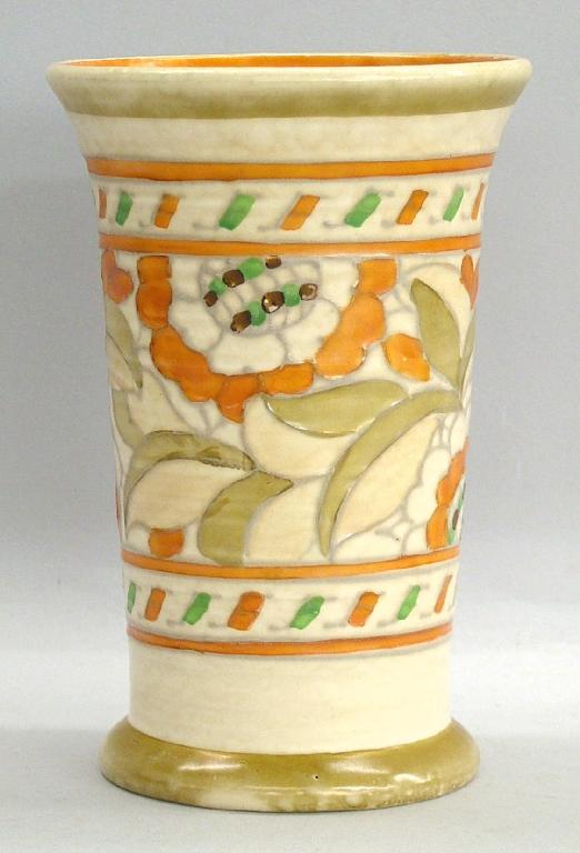 Appraisal: Charlotte Rhead Crown Ducal 'Tudor Rose' tapering cylindrical vase pattern