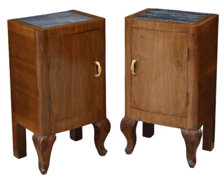 Appraisal: pair Italian Art Deco walnut bedside cabinets c s inset