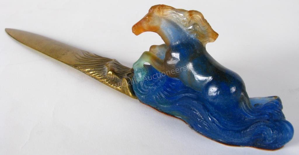 Appraisal: Daum France Pate De Verre Horse Letter Opener blue and