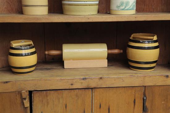 Appraisal: YELLOWWARE GROUP ONE ROLLING PIN TWO OYSTER BARRELS One yellowware