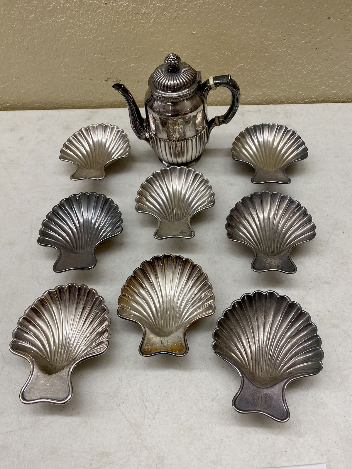 Appraisal: PC TIFFANY AND CO NUT DISHES AND TEAPOT Tiffany Co