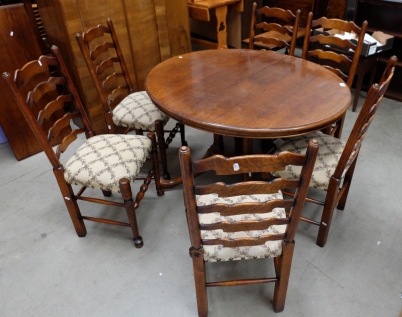 Appraisal: Quality Oak Pedestal extendable table and six ladder back chairs