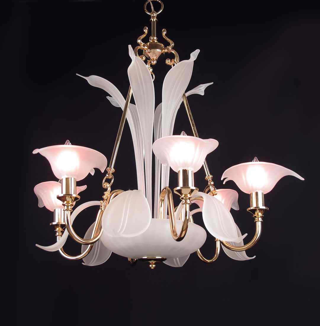 Appraisal: ART NOUVEAU STYLE FROSTED GLASS BRASS CHANDELIER light electric chandelier