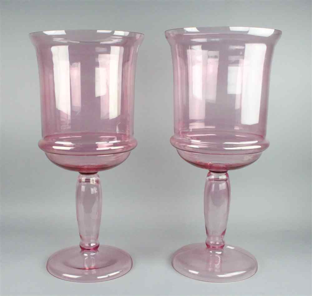 Appraisal: TWO OF MASSIVE PINK GLASS VASES each of goblet shape