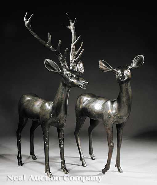 Appraisal: A Pair of Continental Bronze Garden Figures of a Stag