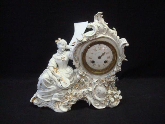 Appraisal: Bailey Banks Biddle White and Gilt Porcelain Clock Probably French