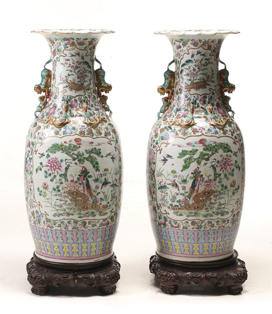 Appraisal: A FINE PAIR TH CENT CHINESE FAMILLE ROSE FLOOR VASES