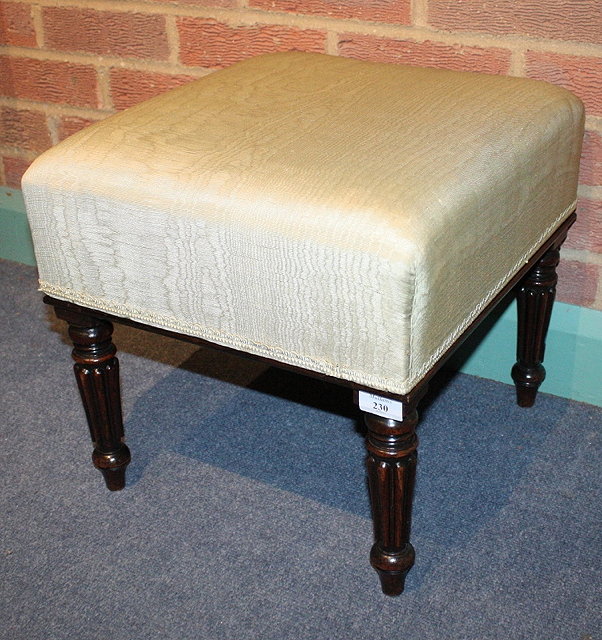 Appraisal: A WILLIAM IV SQUARE MAHOGANY FOOT STOOL with upholstered drop