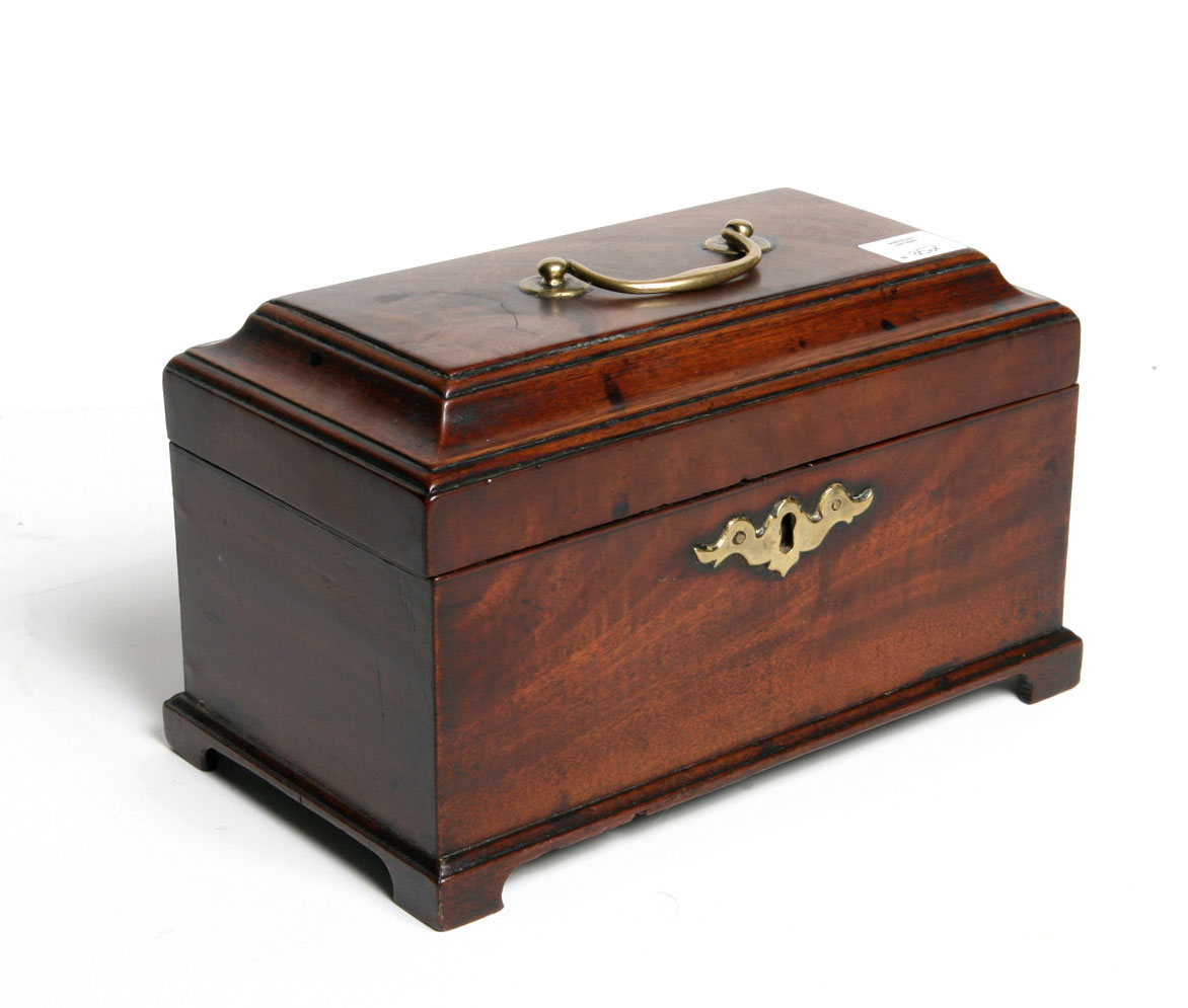 Appraisal: GEORGE III MAHOGANY TEA CADDY RAISED ON BRACKET FEET Height