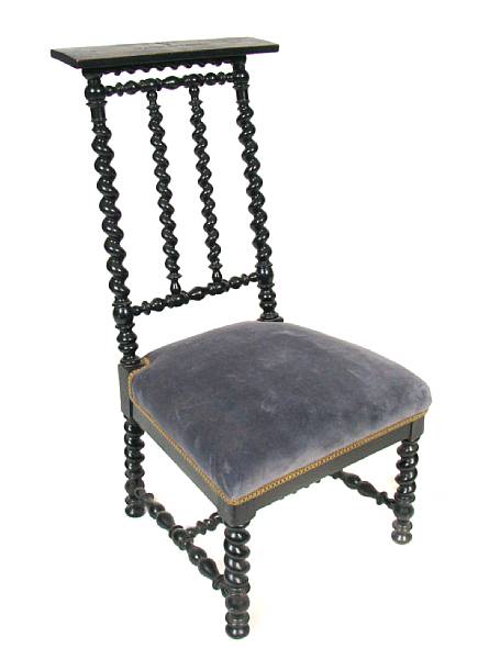 Appraisal: An ebonized prayer chair with barley twist detail height in