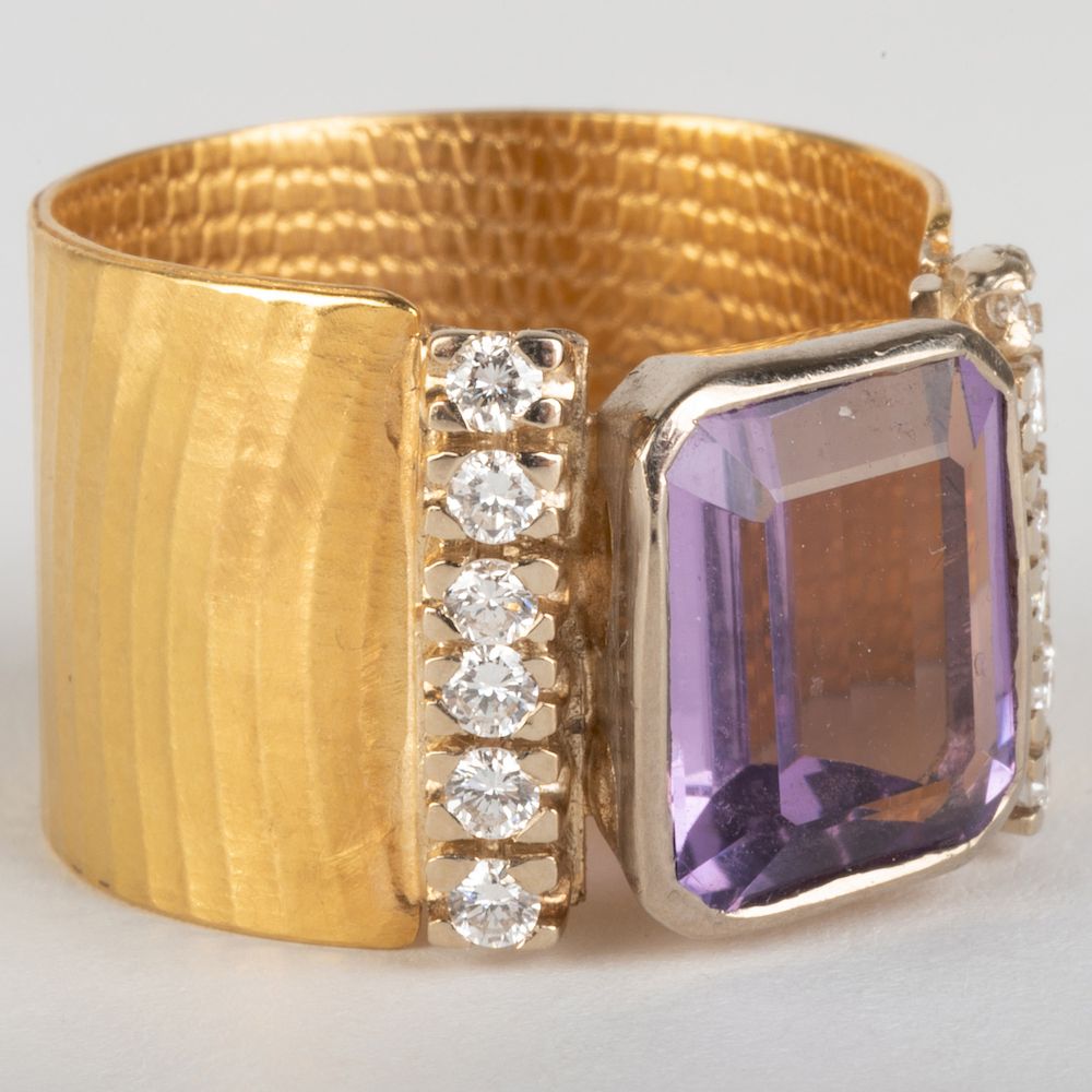 Appraisal: k Gold Amethyst and Diamond Ring With hallmarks and marked