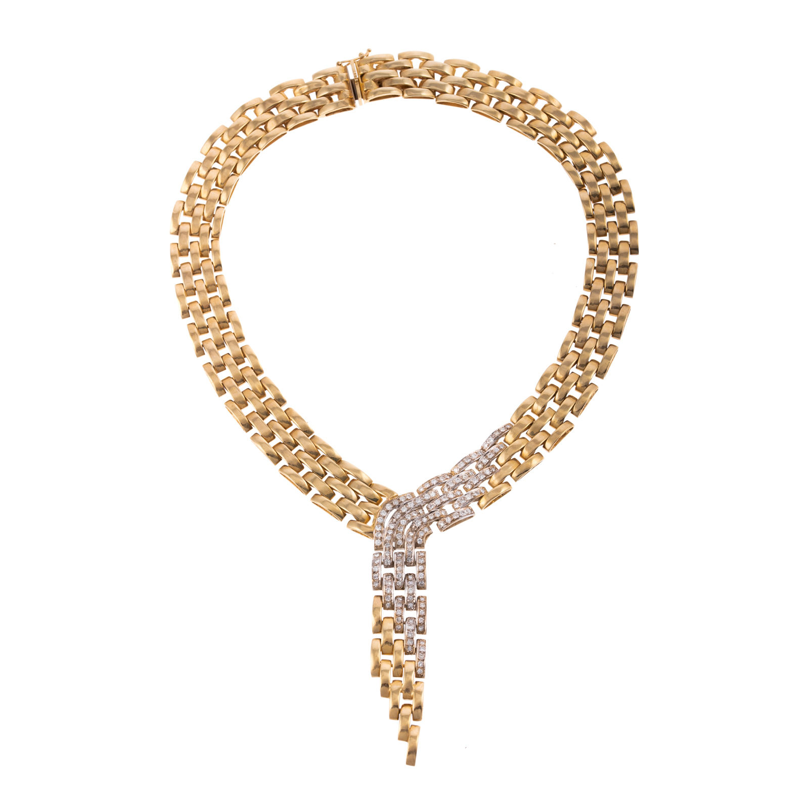 Appraisal: A K PANTHER-LINK LARIAT SET WITH DIAMONDS K yellow gold