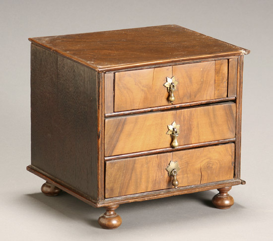 Appraisal: William Mary Style Walnut and Oak Miniature Chest of Drawers