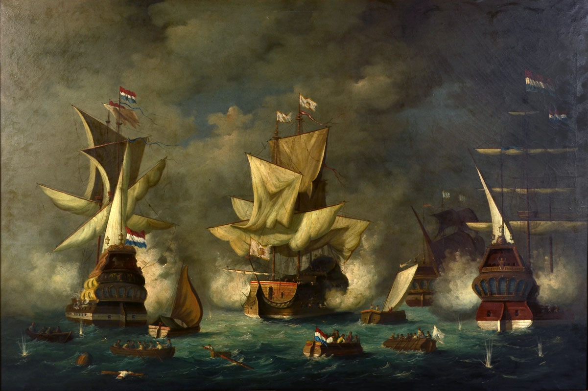 Appraisal: LARGE EUROPEAN NAVAL BATTLE PAINTING TH C Oil Canvas French