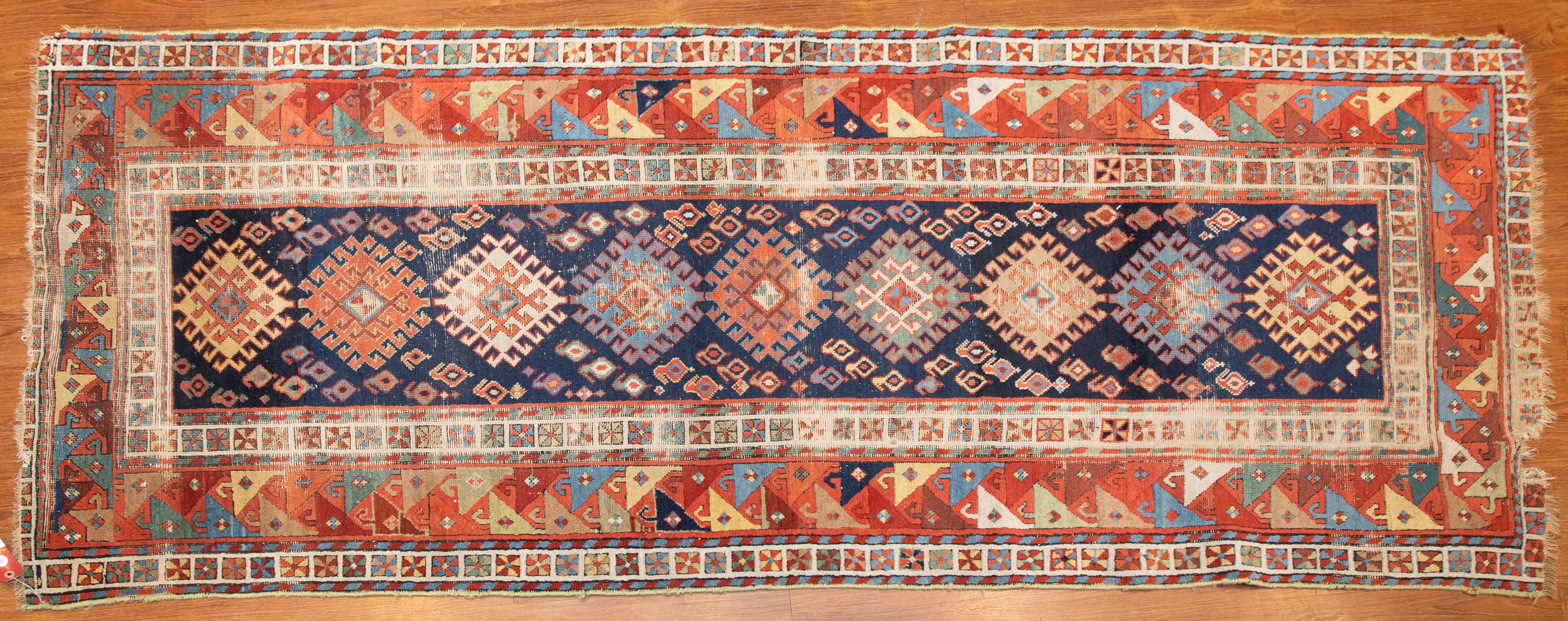 Appraisal: SEMI-ANTIQUE CAUCASIAN RUNNER X Second quarter- th century hand-knotted wool