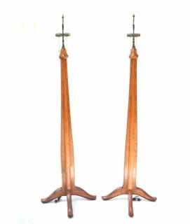 Appraisal: Pair of Walnut Standing Floor Lamps Pair of standing floor