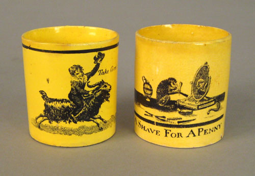 Appraisal: Two canary child's mugs th c inscribed A Shave for