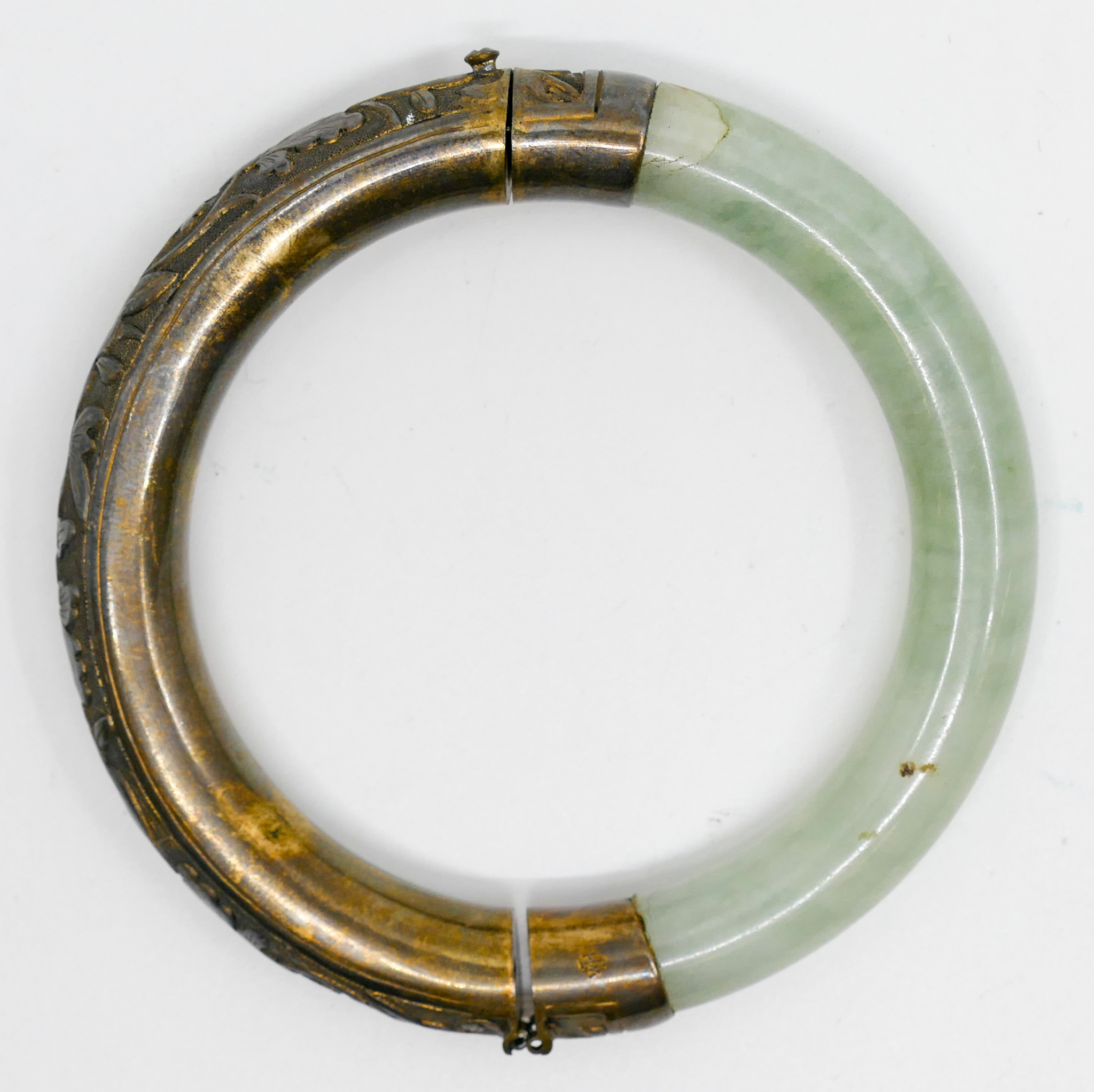 Appraisal: Chinese Jade and Silver Bangle Bracelet '' - Old repair