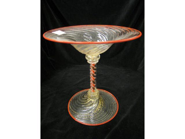 Appraisal: Venetian Art Glass Compote with copper gold mica threading orange