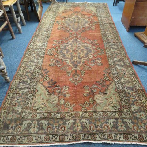 Appraisal: Oushak Turkish Handmade Rug center medallion floral trim salmon field