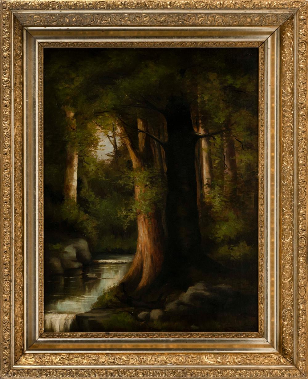 Appraisal: AMERICAN SCHOOL TH CENTURY FOREST LANDSCAPE WITH STREAM OIL ON