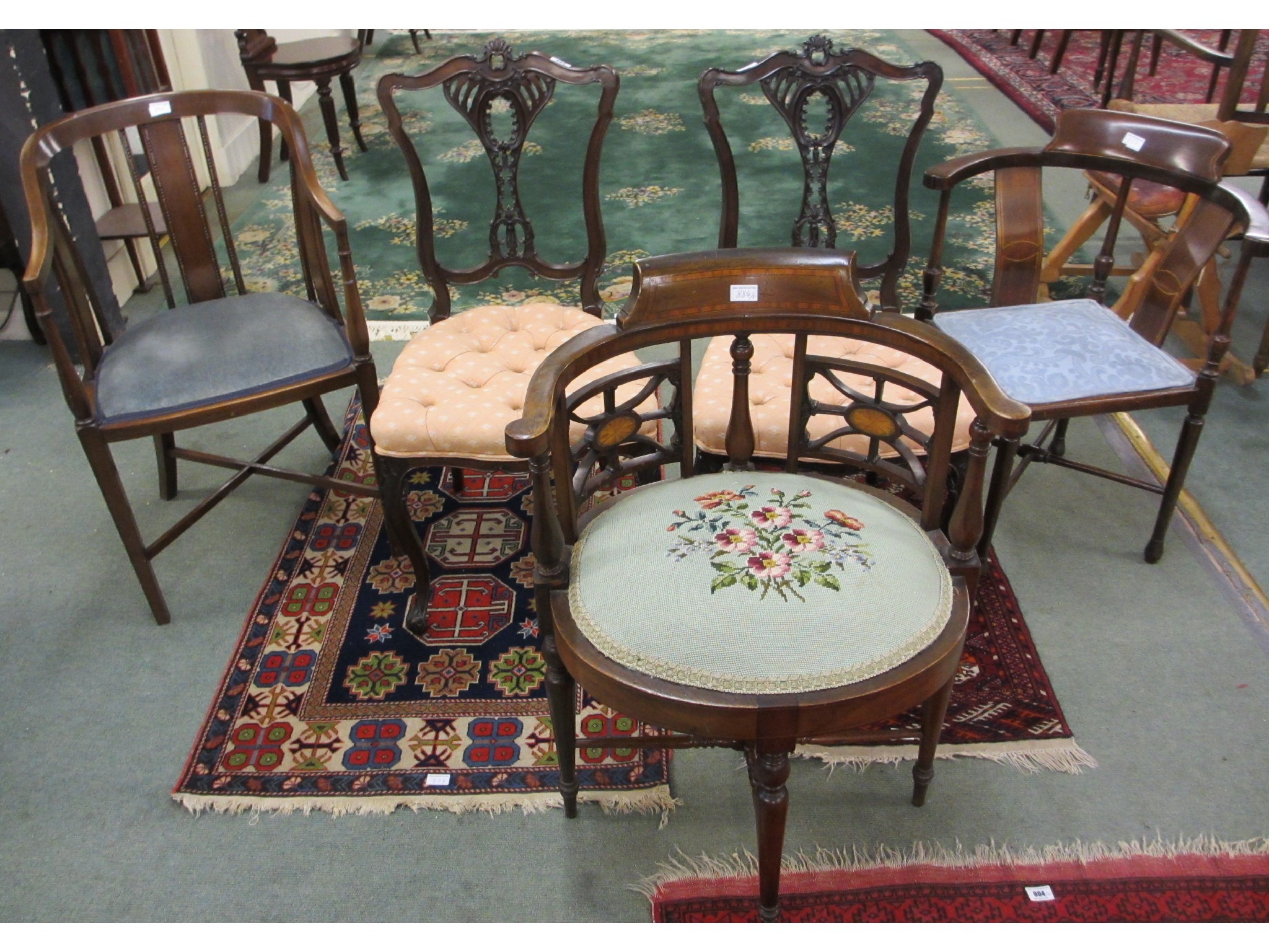 Appraisal: Pair of Victorian mahogany parlour chairs and three armchairs