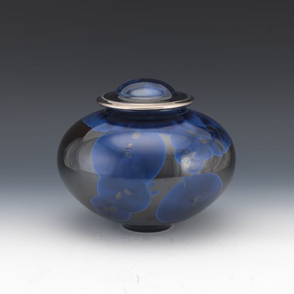 Appraisal: LIDDED CRYSTALLINE GLAZED CERAMIC VASE x Black and blue glazed