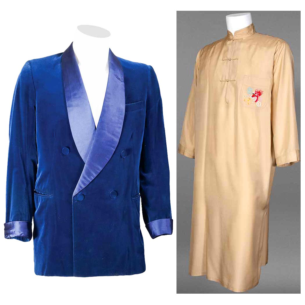 Appraisal: Blue Velvet Double-Breasted Dinner Jacket With satin shawl collar and