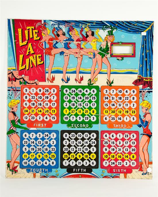 Appraisal: Lite A Line Pinball Machine Glass Backdrop with showgirls H