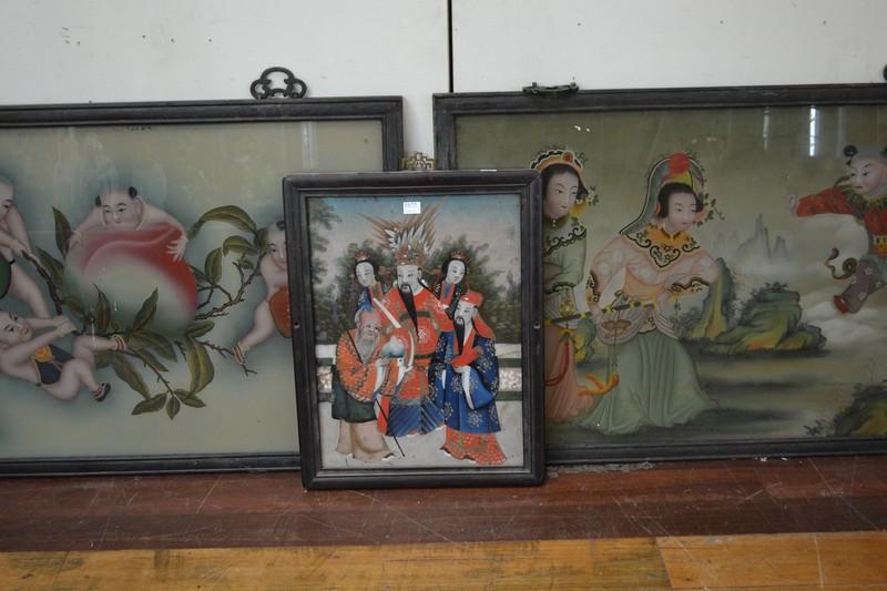 Appraisal: THREE CHINESE INSIDE PAINTED GLASS PAINTINGS ONE A F