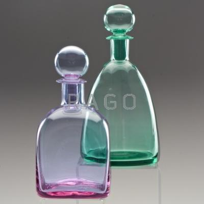 Appraisal: CARLO MORETTI Two glass decanters Italy s Labeled Taller Condition